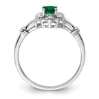 Sterling Silver Rhodium-plated Created Emerald & Diamond Ring