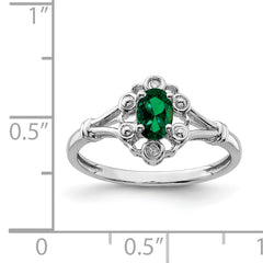 Sterling Silver Rhodium-plated Created Emerald & Diamond Ring