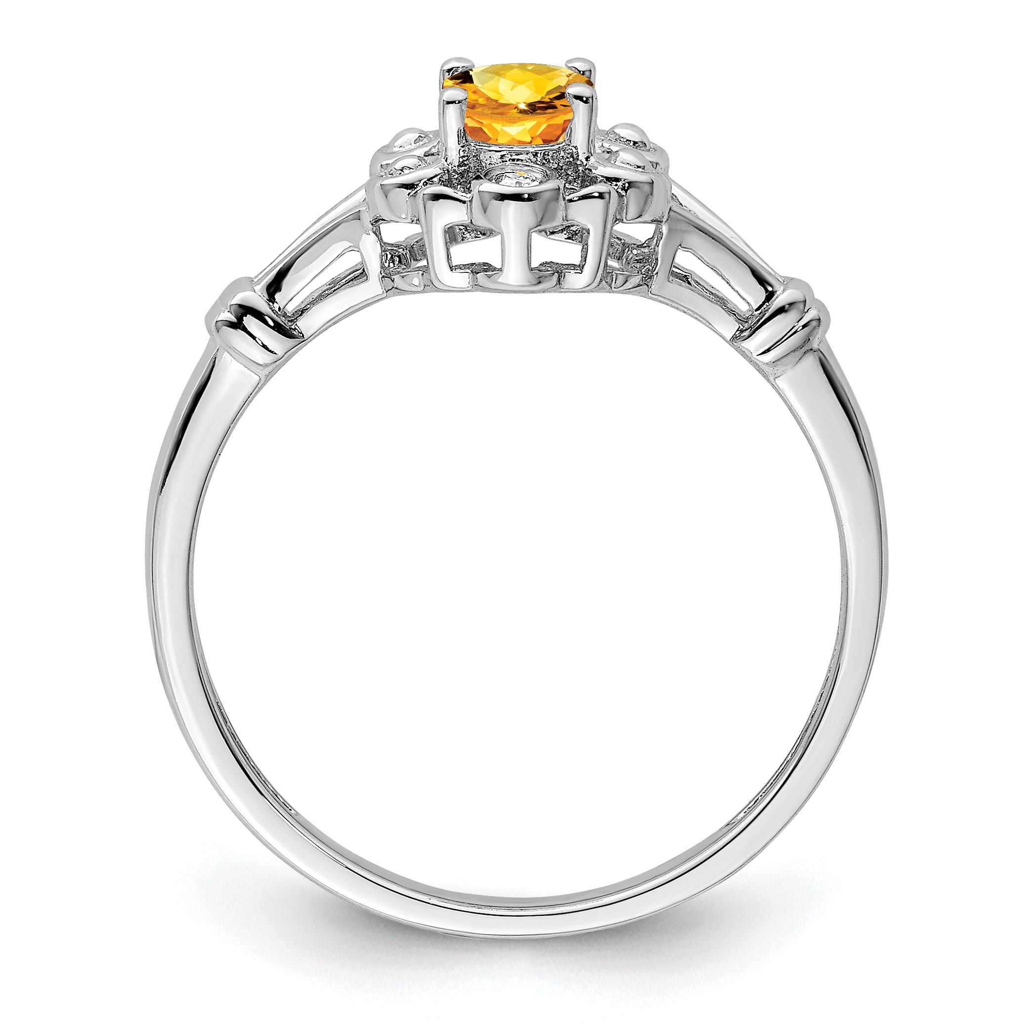 Sterling Silver Rhodium-plated Citrine & Diamond Ring Secondary image