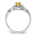 Sterling Silver Rhodium-plated Citrine & Diamond Ring