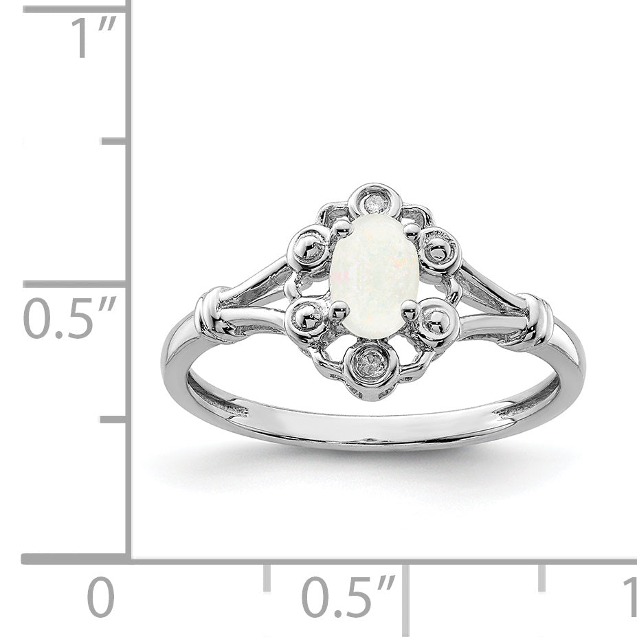Sterling Silver Rhodium-plated Created Opal & Diamond Ring