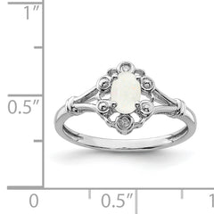 Sterling Silver Rhodium-plated Created Opal & Diamond Ring