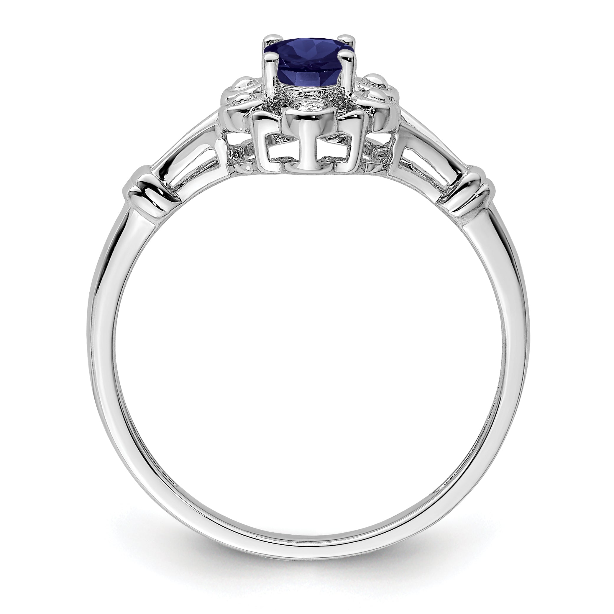 Sterling Silver Rhodium-plated Created Sapphire & Diamond Ring Secondary image