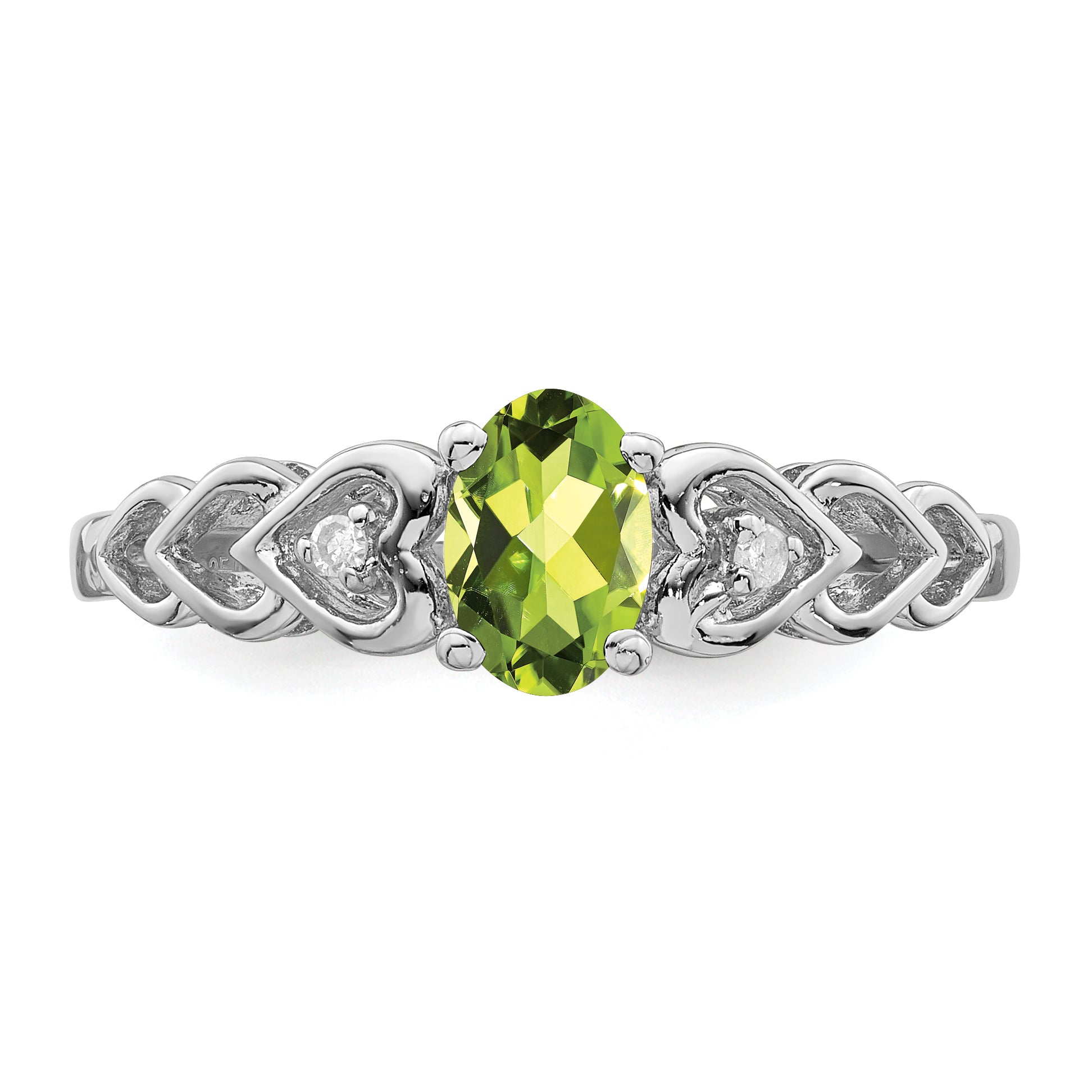 Sterling Silver Rhodium-plated Peridot & Diamond Ring
