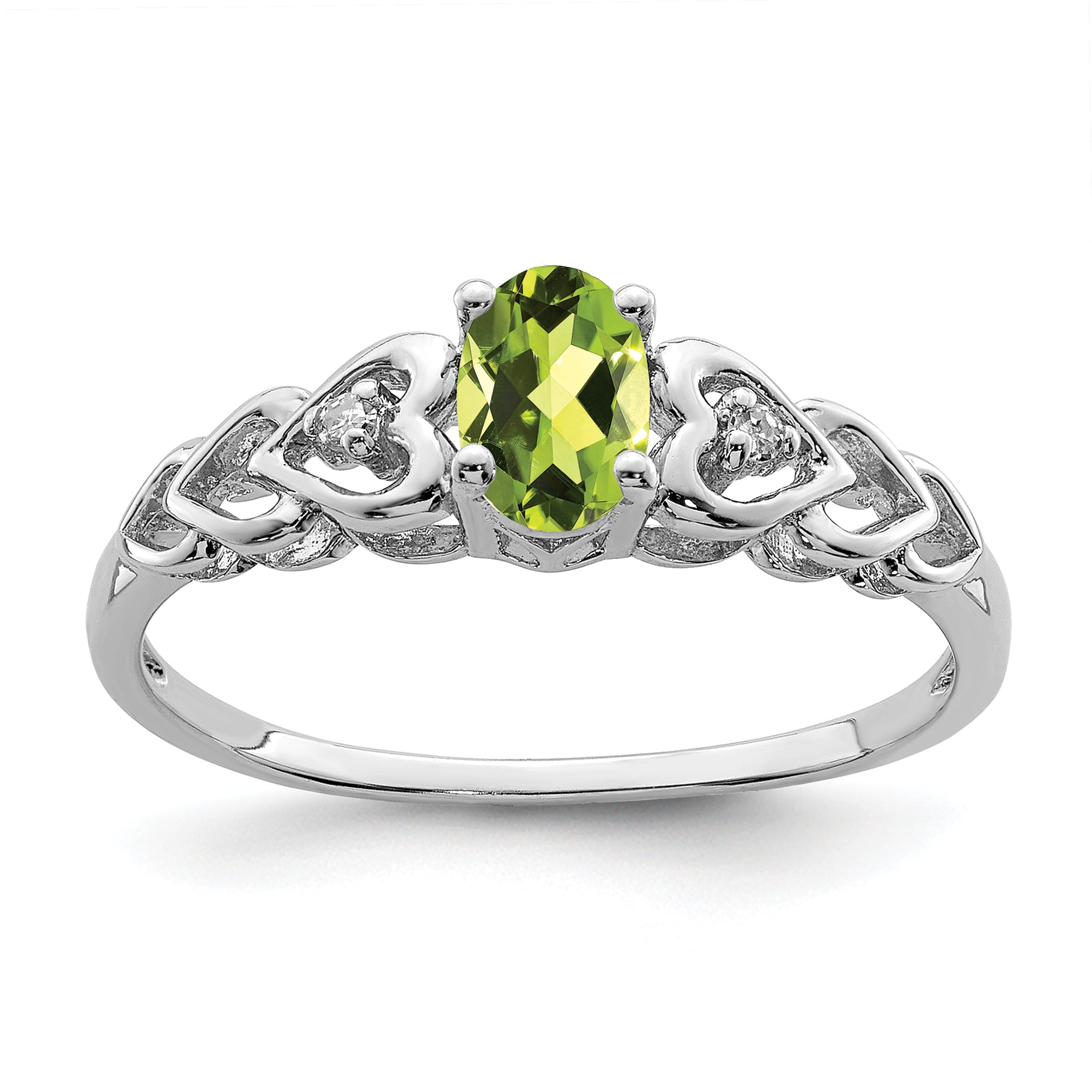 Sterling Silver Rhodium-plated Peridot & Diamond Ring Main image