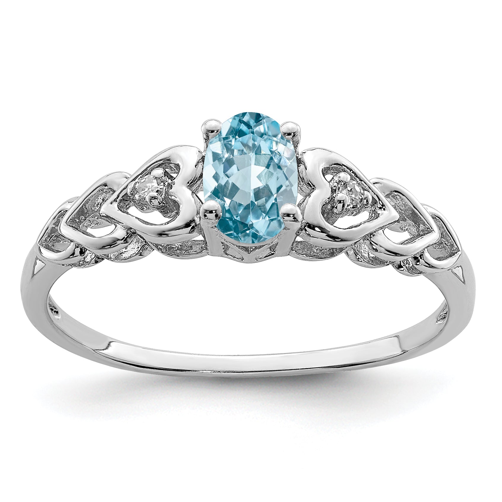Sterling Silver Rhodium-plated Swiss Blue Topaz & Diamond Ring Main image