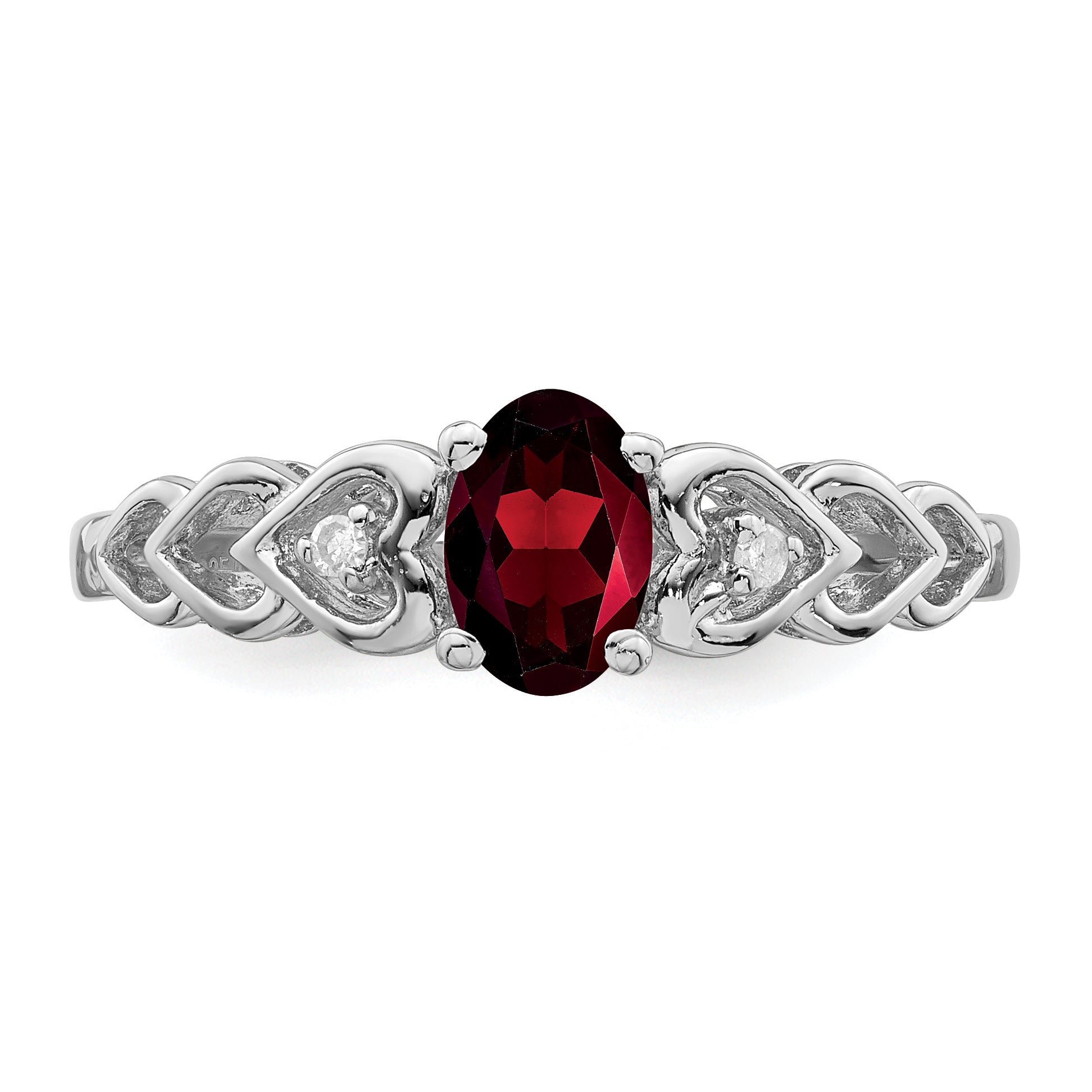 Sterling Silver Rhodium-plated Garnet & Diamond Ring