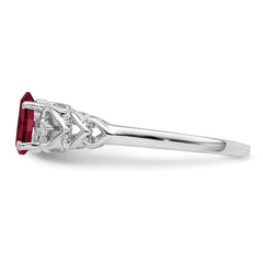 Sterling Silver Rhodium-plated Created Ruby & Diamond Ring