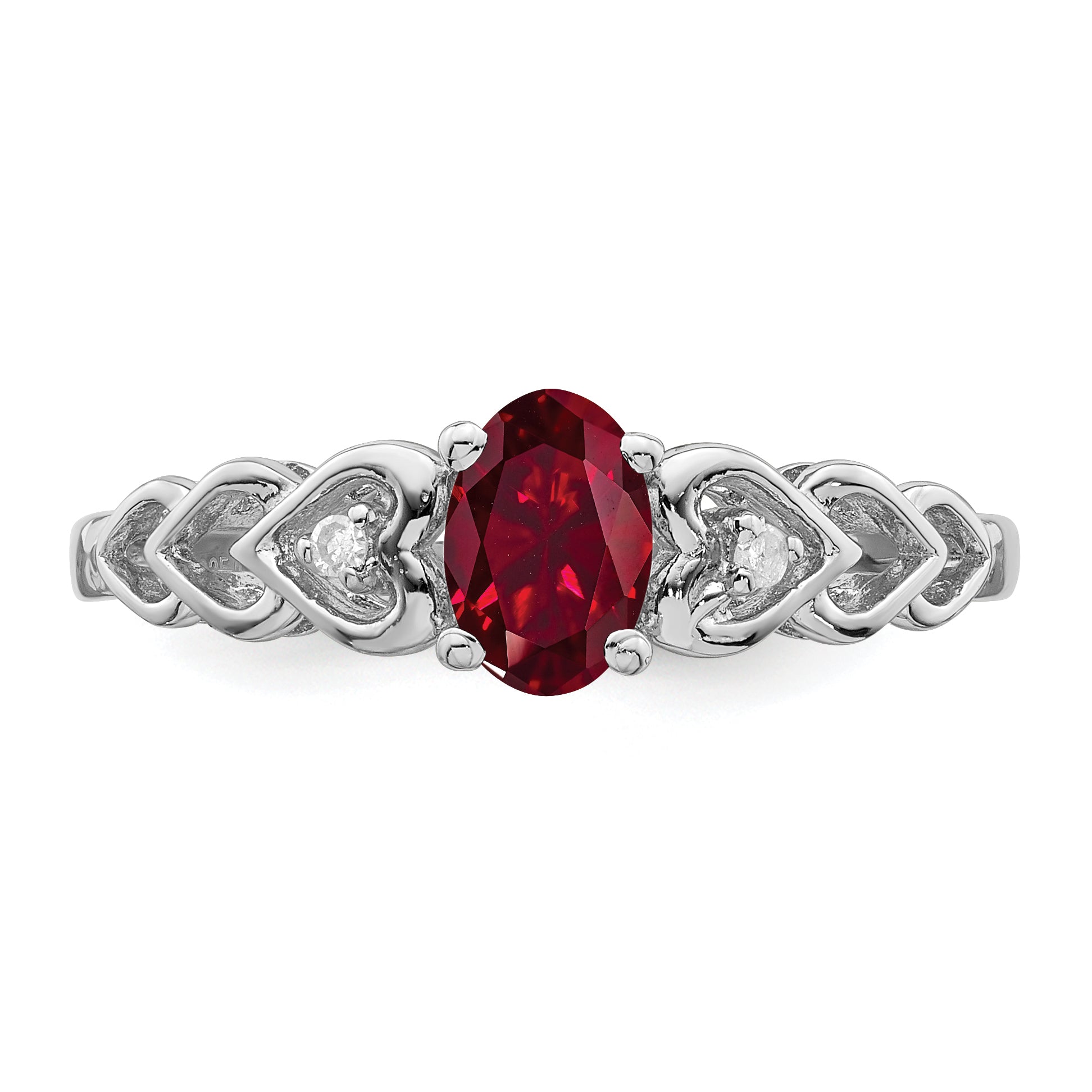 Sterling Silver Rhodium-plated Created Ruby & Diamond Ring