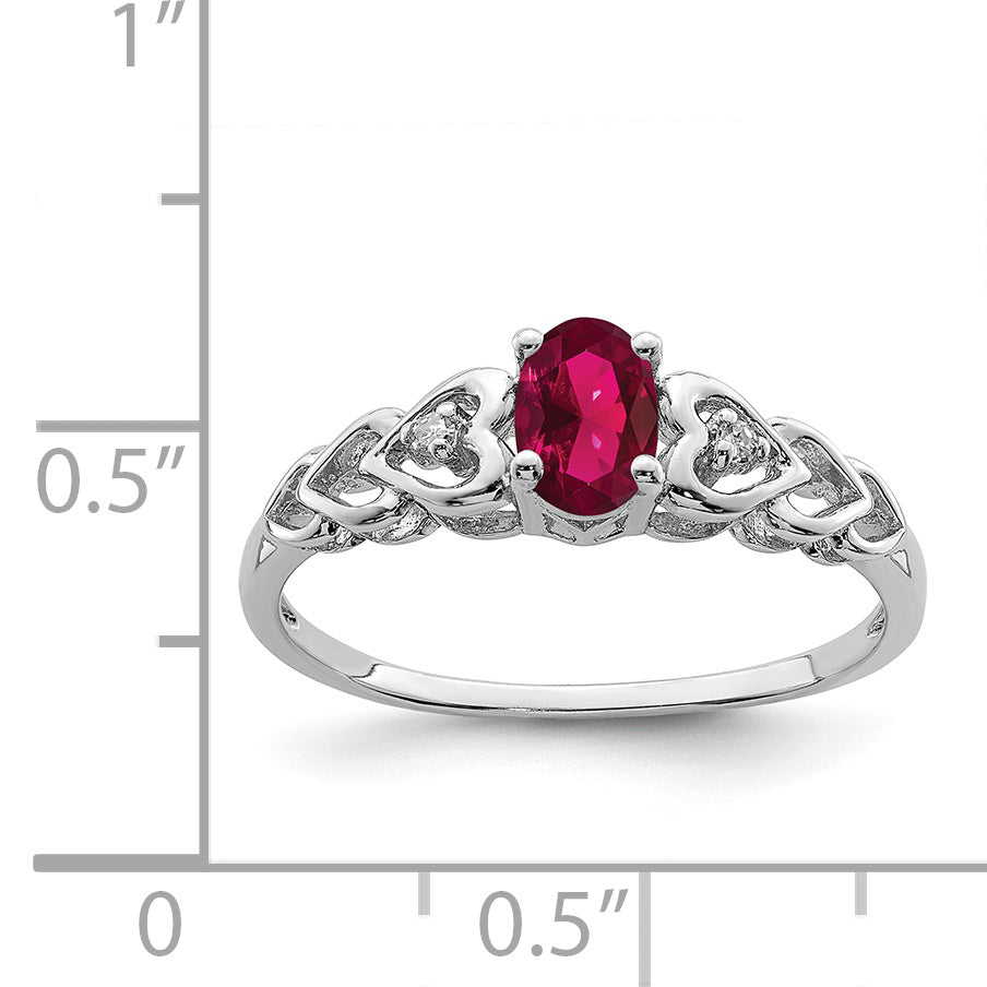 Sterling Silver Rhodium-plated Created Ruby & Diamond Ring