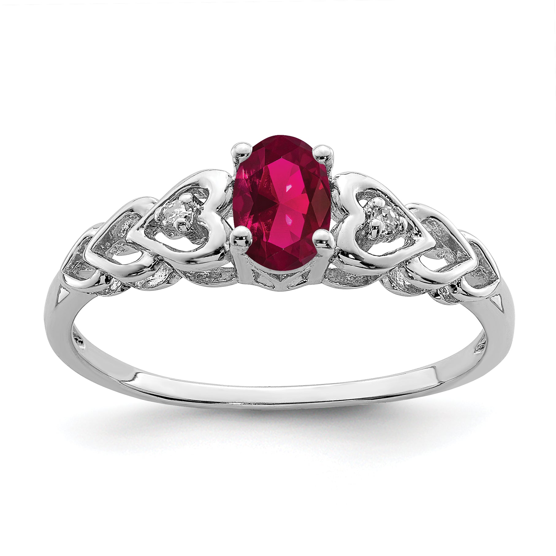 Sterling Silver Rhodium-plated Created Ruby & Diamond Ring