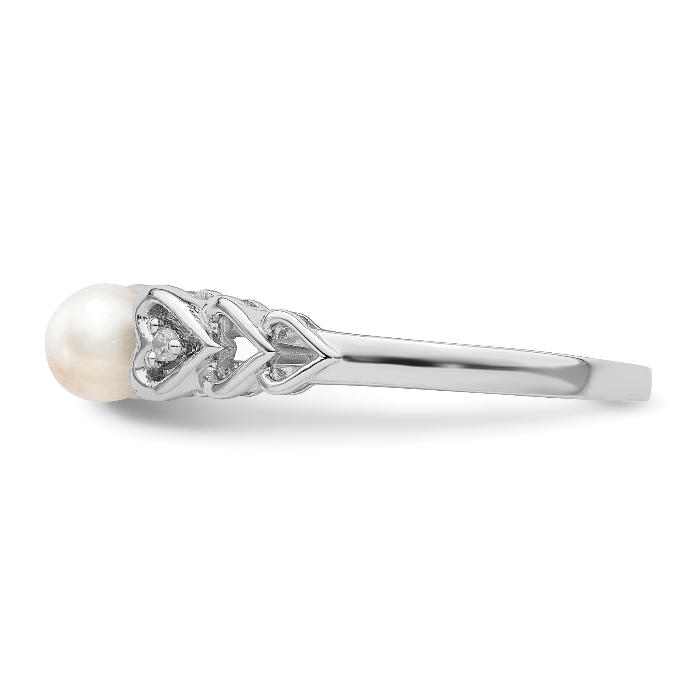 Sterling Silver Rhodium-plated Fresh Water Cultured Pearl & Diamond Ring
