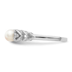 Sterling Silver Rhodium-plated Fresh Water Cultured Pearl & Diamond Ring