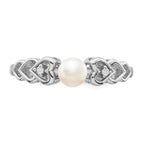 Sterling Silver Rhodium-plated Fresh Water Cultured Pearl & Diamond Ring