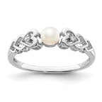 Sterling Silver Rhodium-plated Fresh Water Cultured Pearl & Diamond Ring