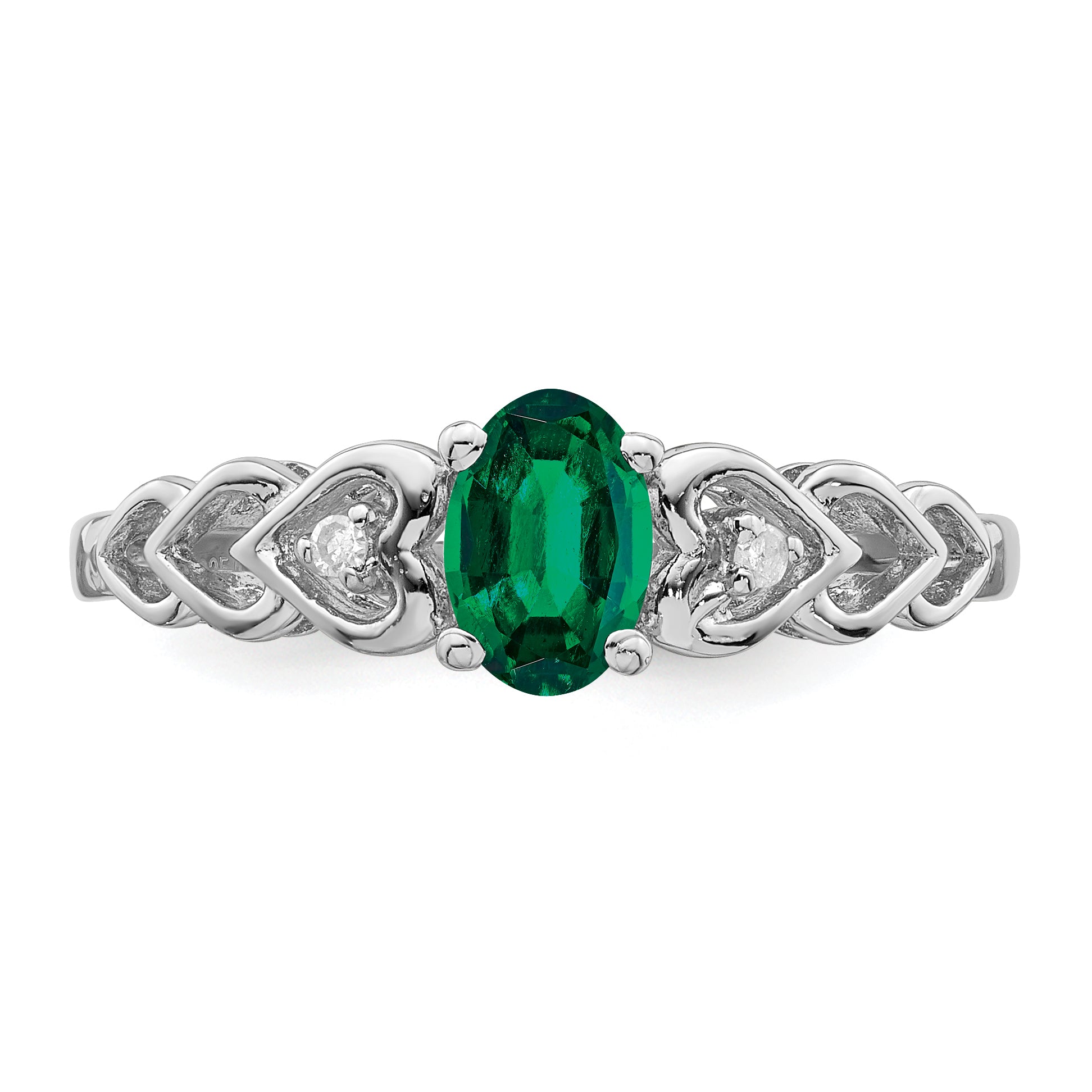 Sterling Silver Rhodium-plated Created Emerald & Diamond Ring