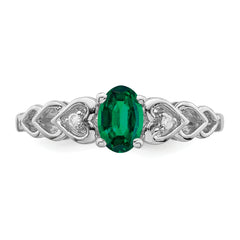 Sterling Silver Rhodium-plated Created Emerald & Diamond Ring