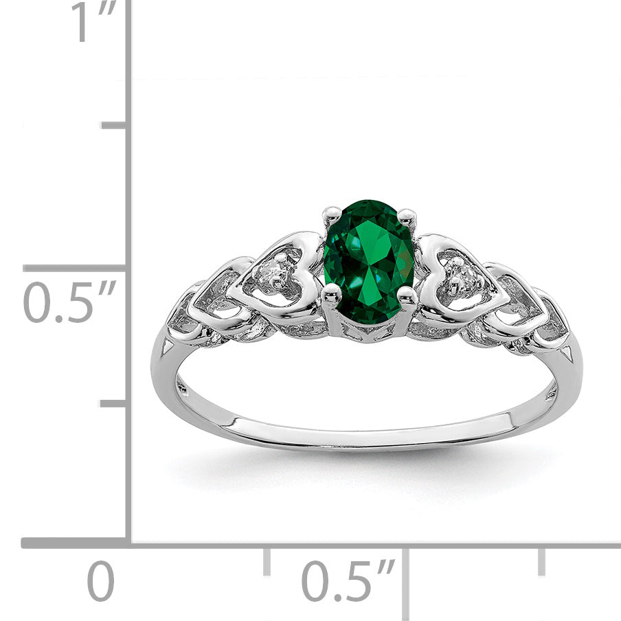 Sterling Silver Rhodium-plated Created Emerald & Diamond Ring