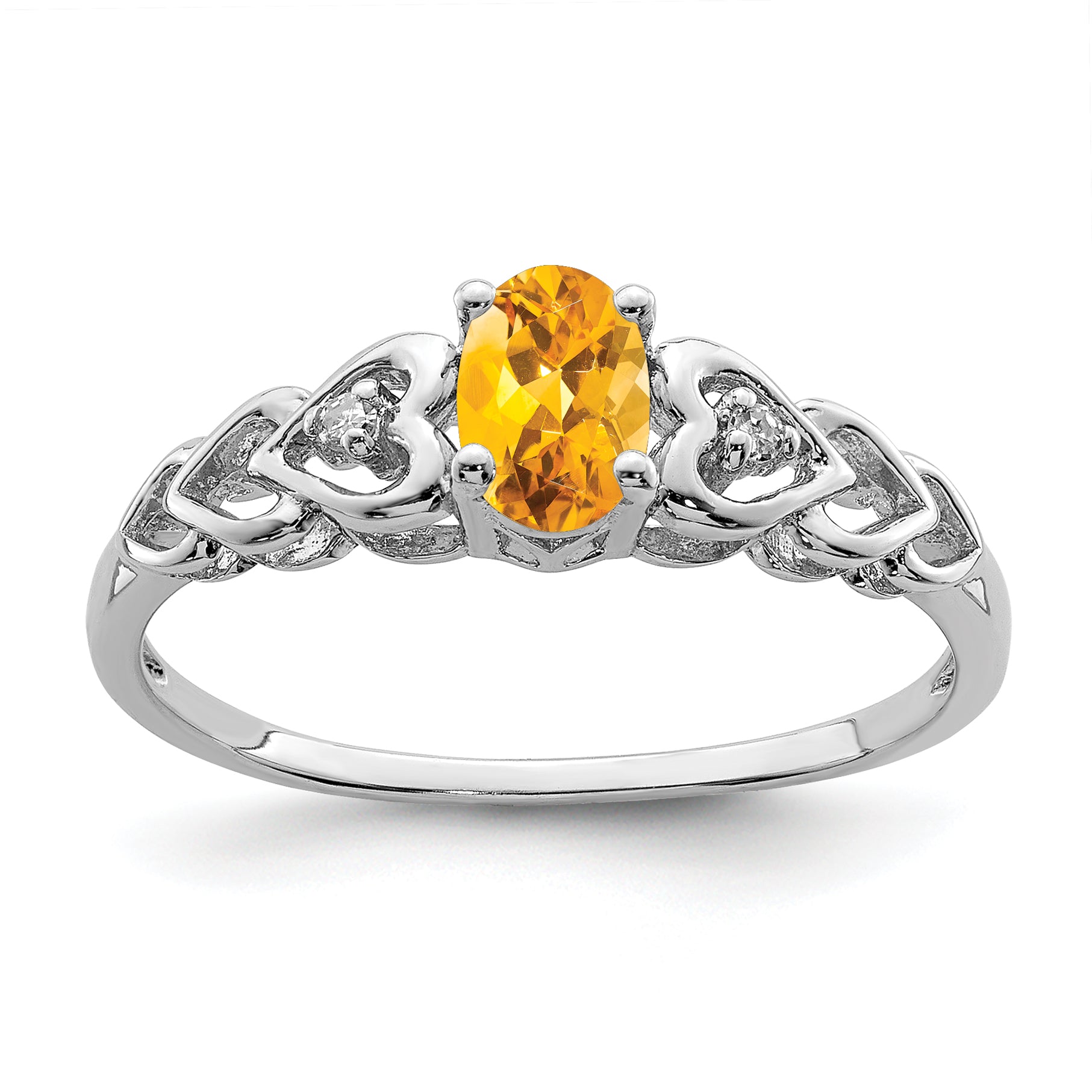 Sterling Silver Rhodium-plated Citrine & Diamond Ring Main image