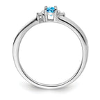 Sterling Silver Rhodium-plated Blue Topaz/Diamond Birthstone Ring