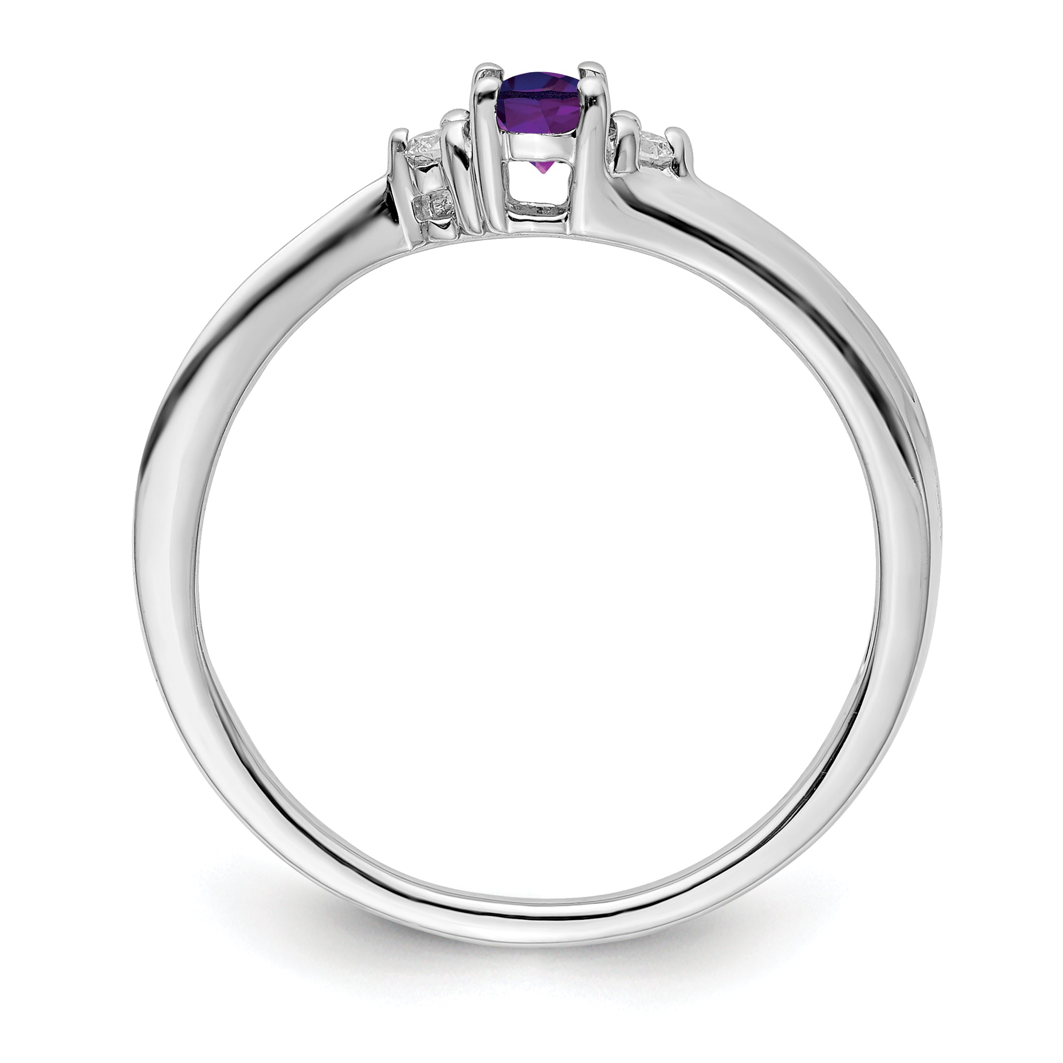 Sterling Silver Rhodium-plated Amethyst/Diamond Birthstone Ring Secondary image
