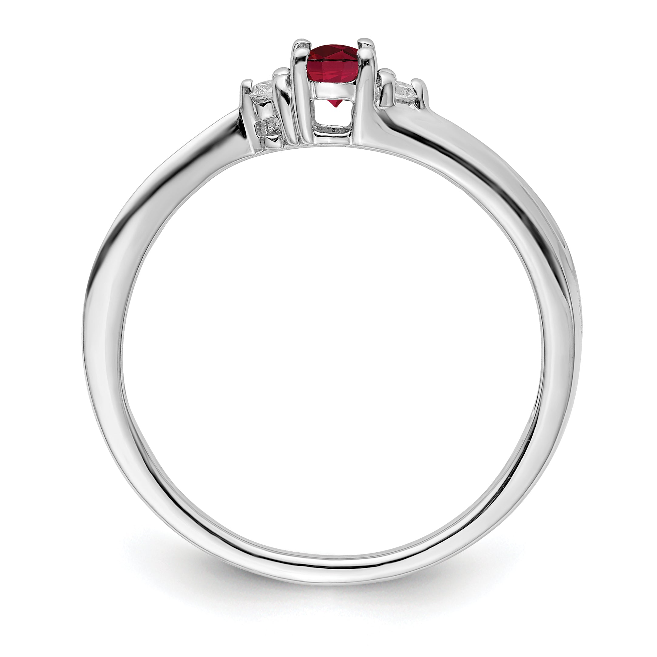 Sterling Silver Rhod-plated Created Ruby/Diamond Birthstone Ring