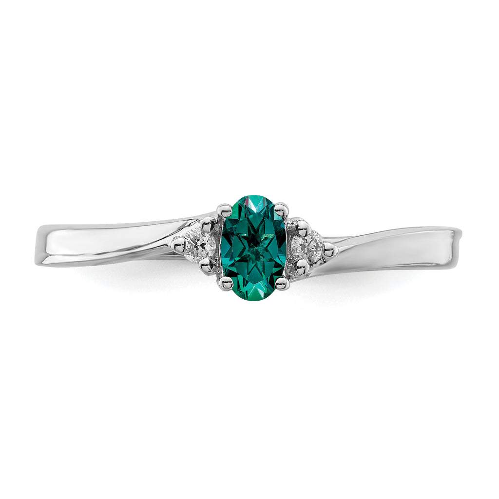 Sterling Silver Rhod-plated Created Alexandrite/Diamond Birthstone Ring