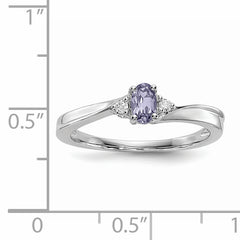 Sterling Silver Rhod-plated Created Alexandrite/Diamond Birthstone Ring