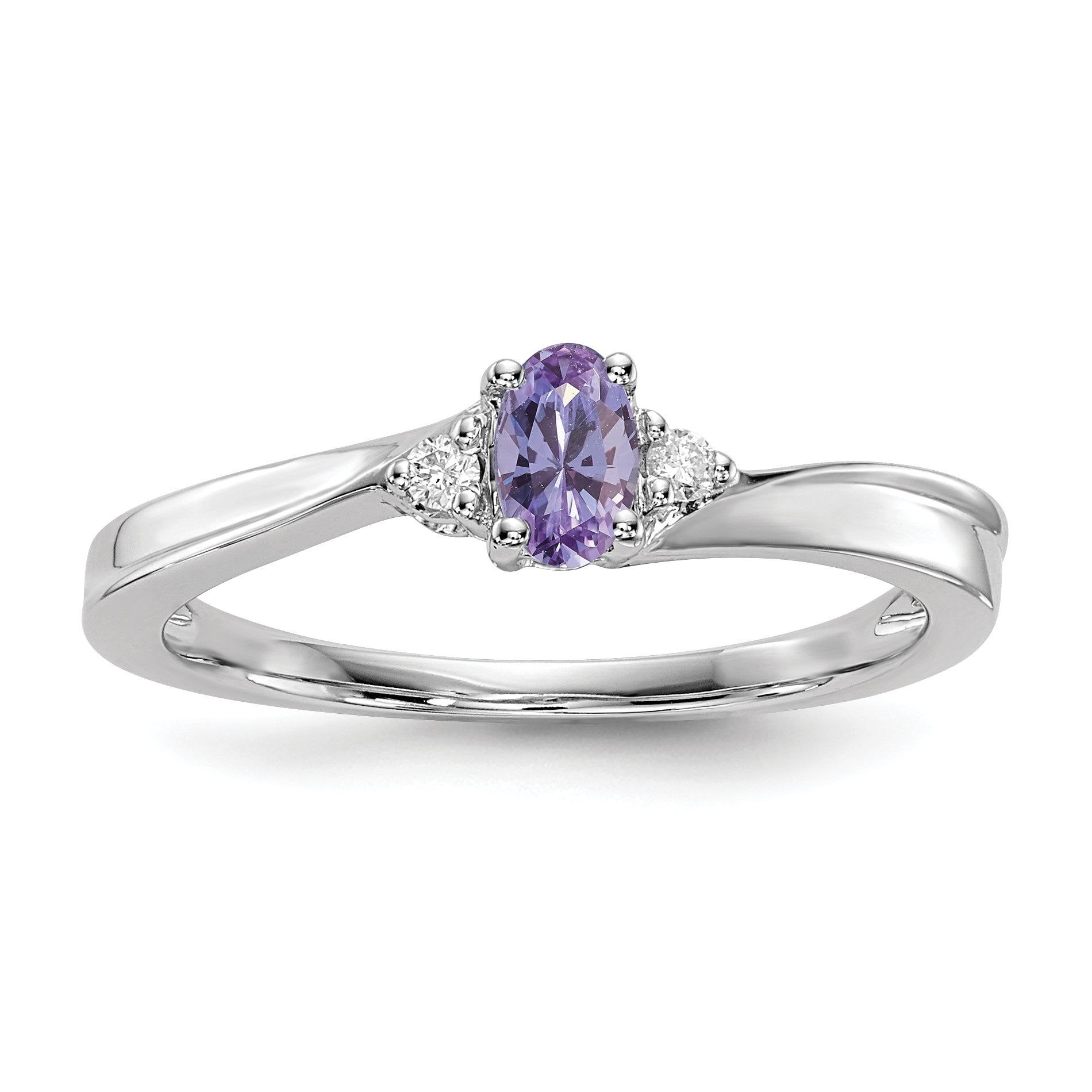 Sterling Silver Rhod-plated Created Alexandrite/Diamond Birthstone Ring Main image