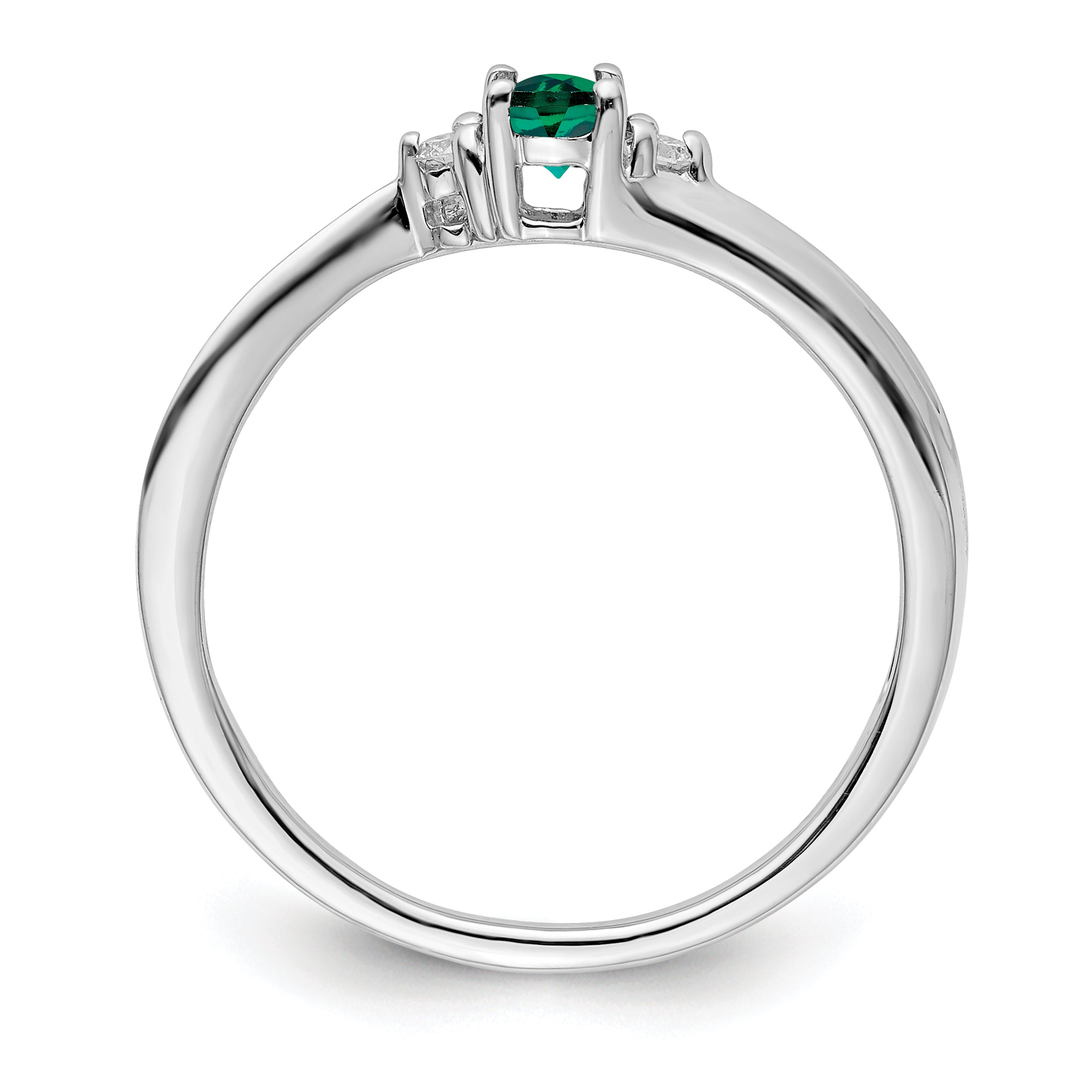 Sterling Silver Rhod-plated Created Emerald/Diamond Birthstone Ring Secondary image