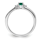 Sterling Silver Rhod-plated Created Emerald/Diamond Birthstone Ring
