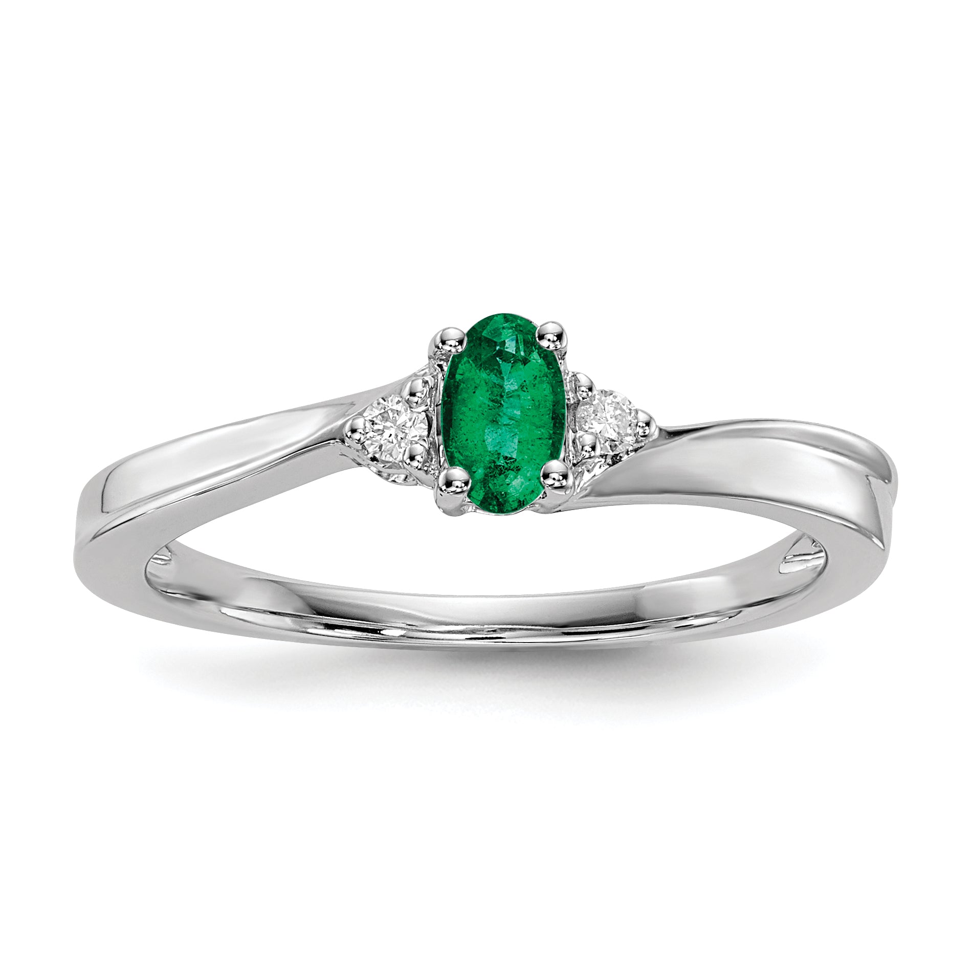 Sterling Silver Rhod-plated Created Emerald/Diamond Birthstone Ring Main image