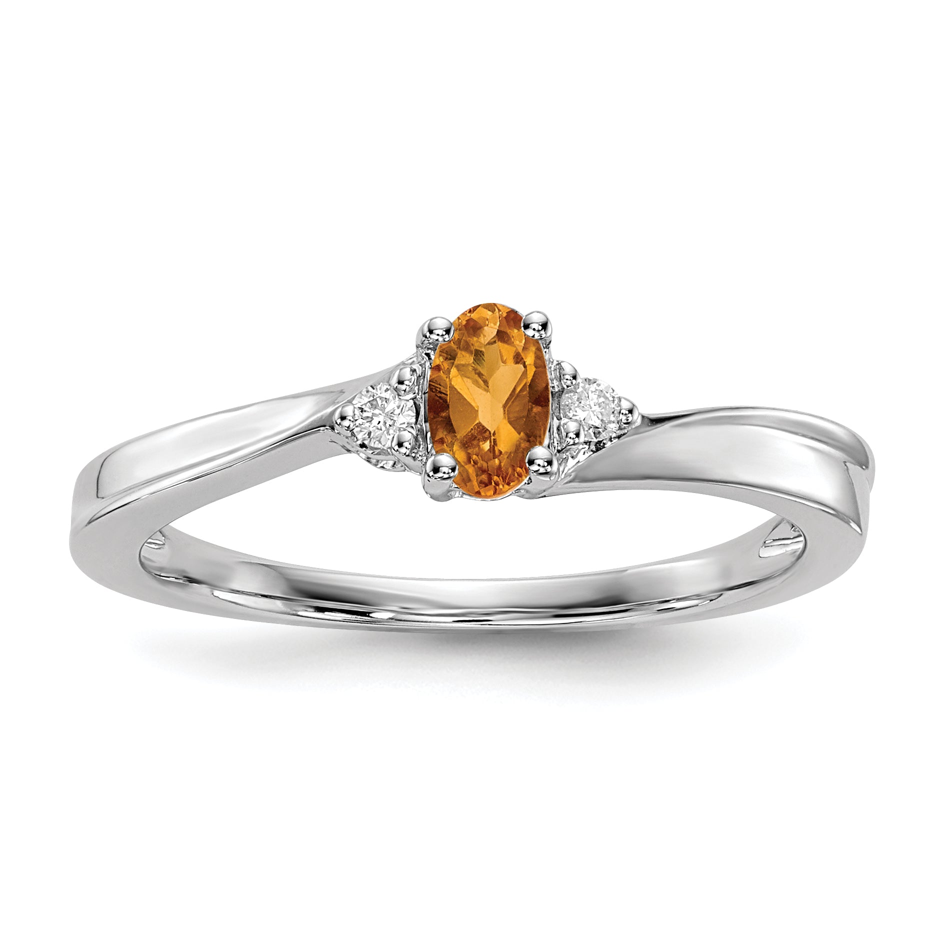 Sterling Silver Rhodium-plated Citrine & Diamond Birthstone Ring Main image