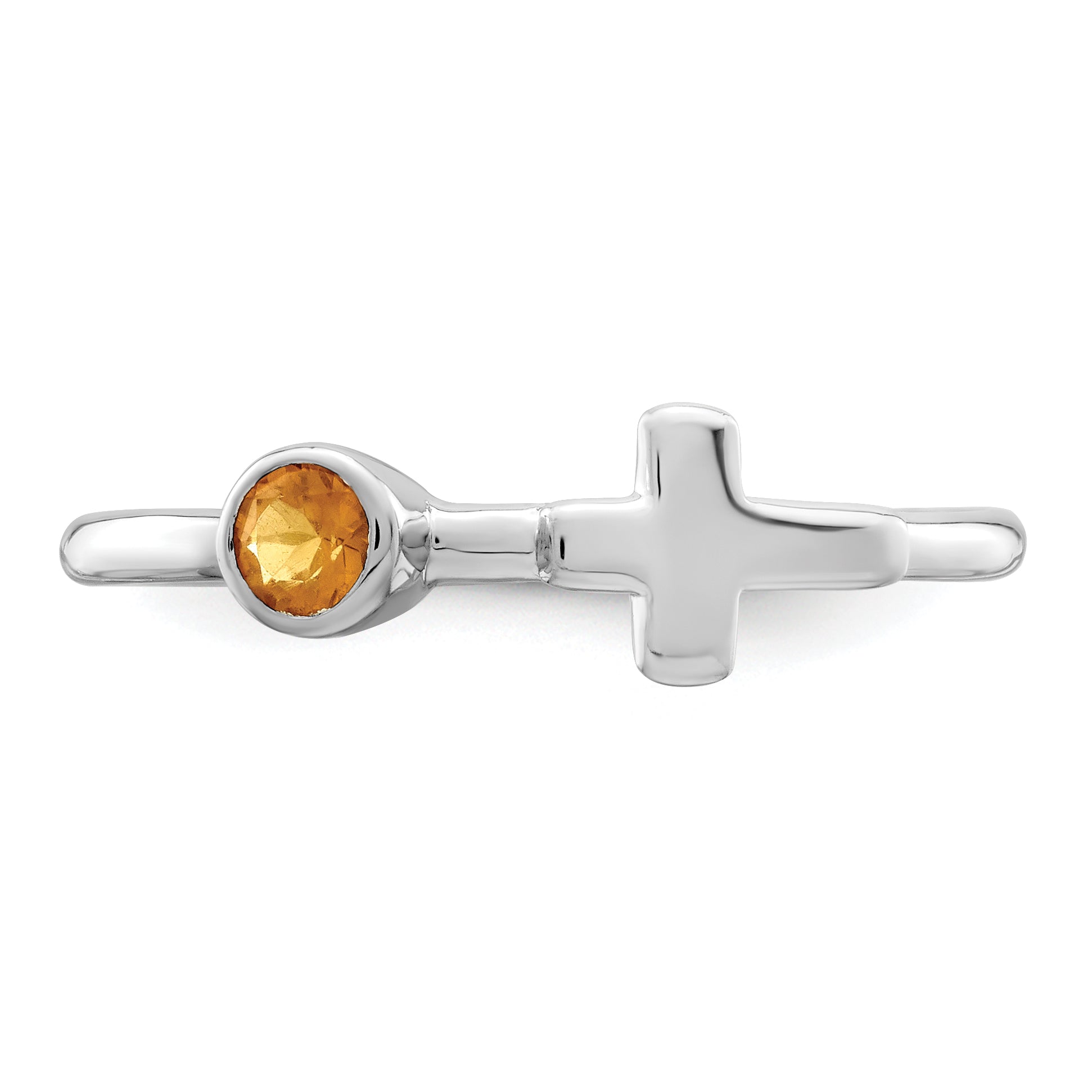 Sterling Silver Rhodium-plated Polished Cross Citrine Ring - 6