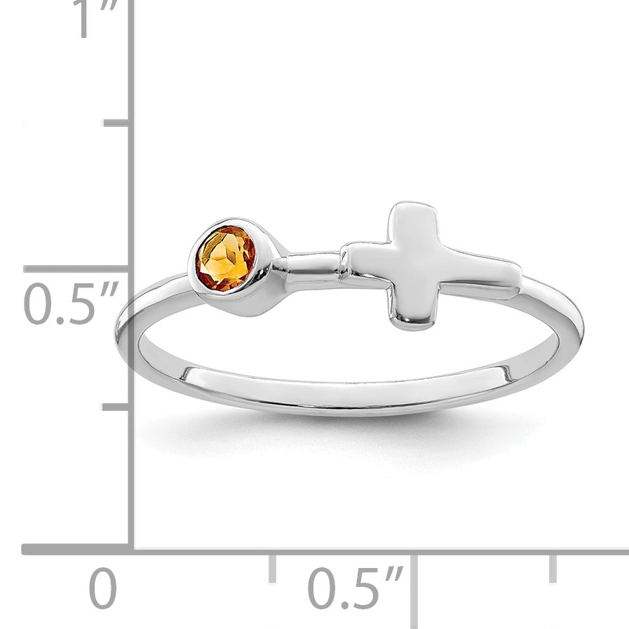 Sterling Silver Rhodium-plated Polished Cross Citrine Ring - 6