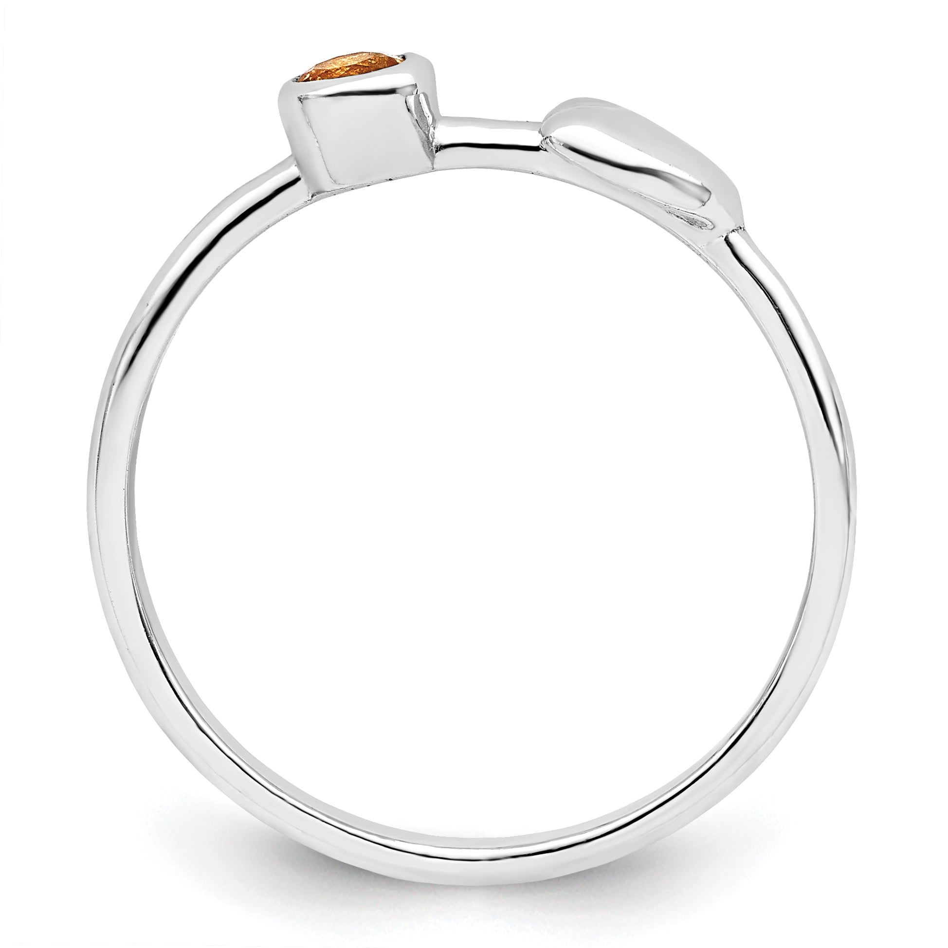 Sterling Silver Rhodium-plated Polished Heart Citrine Ring - 6