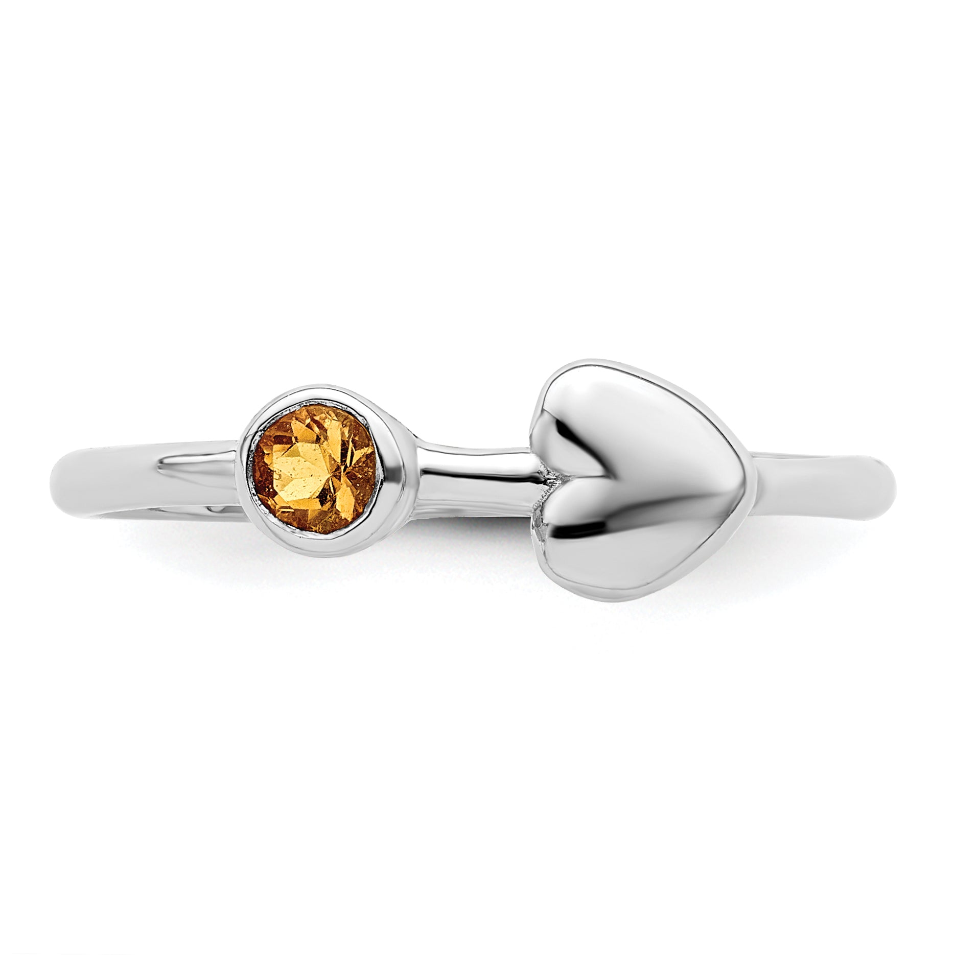 Sterling Silver Rhodium-plated Polished Heart Citrine Ring - 6