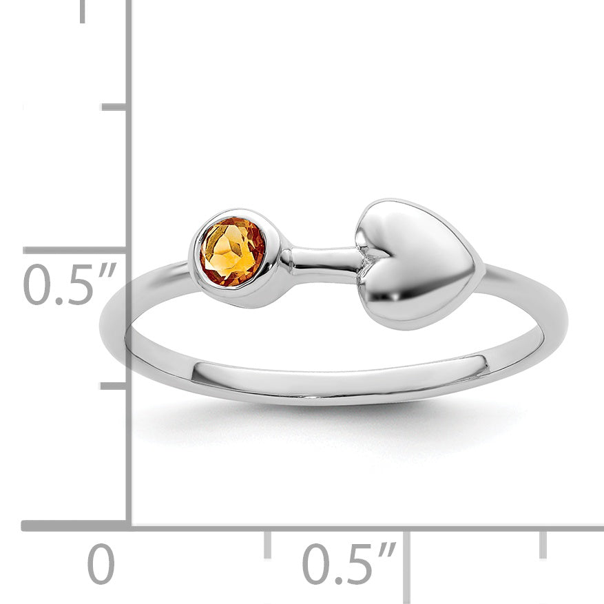 Sterling Silver Rhodium-plated Polished Heart Citrine Ring - 6