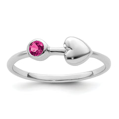 Sterling Silver Rhodium-plated Polished Heart Pink Tourmaline Ring