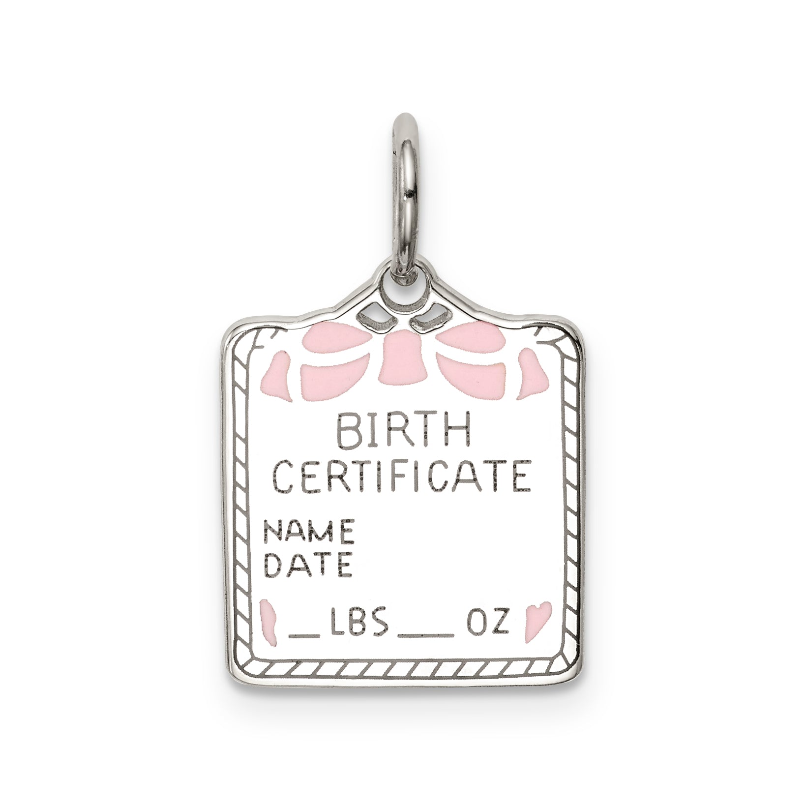 Sterling Silver Rhodium-plated Pink Birth Certificate Polished Charm Main image