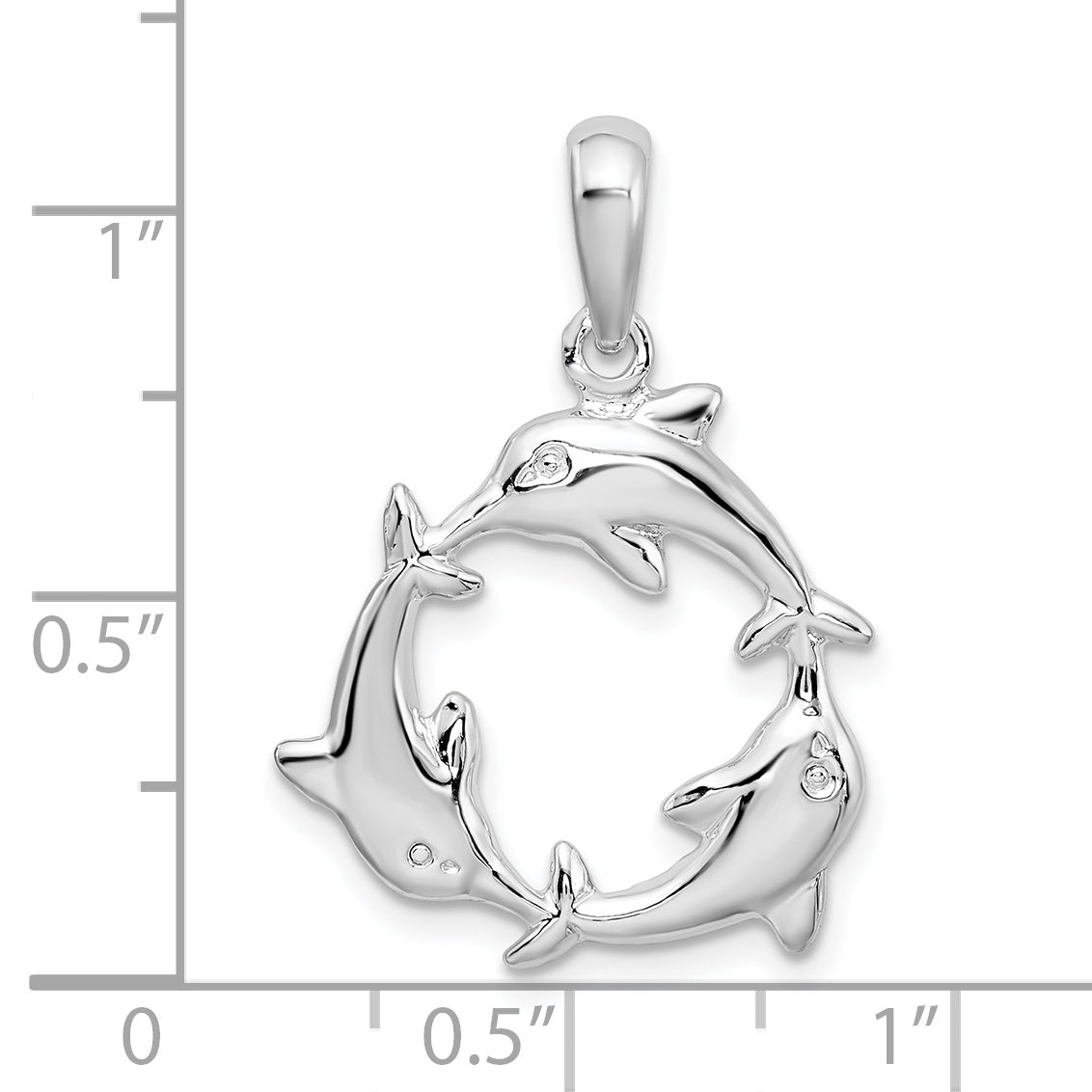 De-Ani Sterling Silver Rhodium-Plated Polished 3 Dolphin Circle Pendant