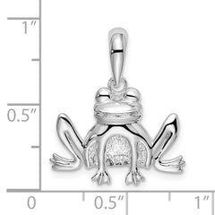 De-Ani Sterling Silver Rhodium-Plated Polished and Textured Sitting Frog Pendant