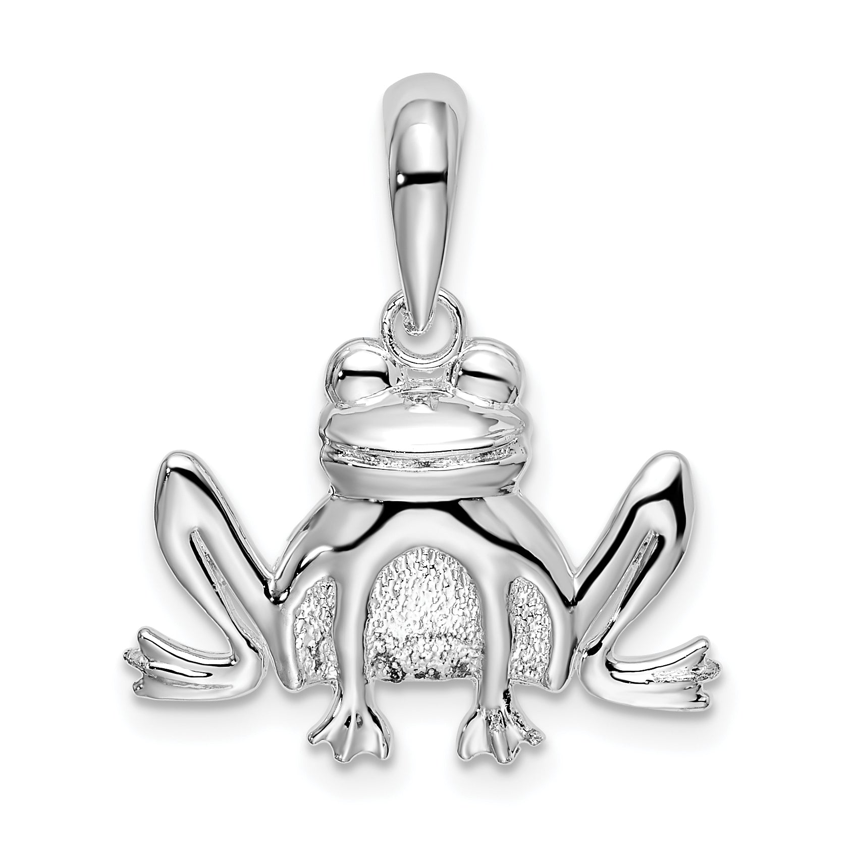 De-Ani Sterling Silver Rhodium-Plated Polished and Textured Sitting Frog Pendant