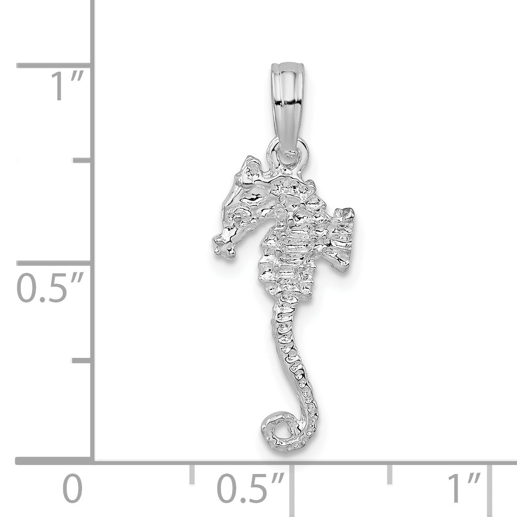 De-Ani Sterling Silver Rhodium-Plated Polished and Textured 3D Sea Horse Pendant