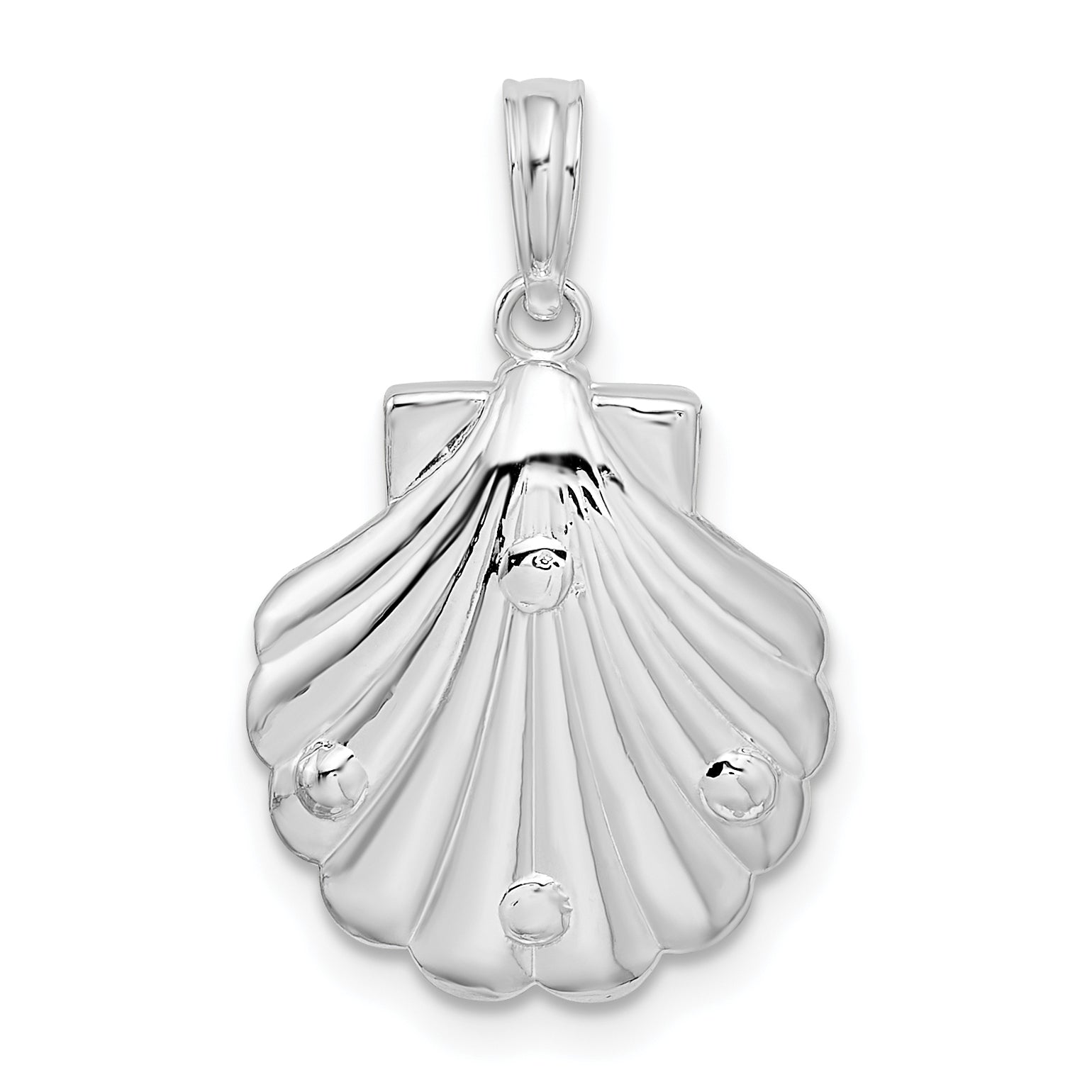 De-Ani Sterling Silver Rhodium-Plated Polished and Textured Shell / Palm Trees Pendant