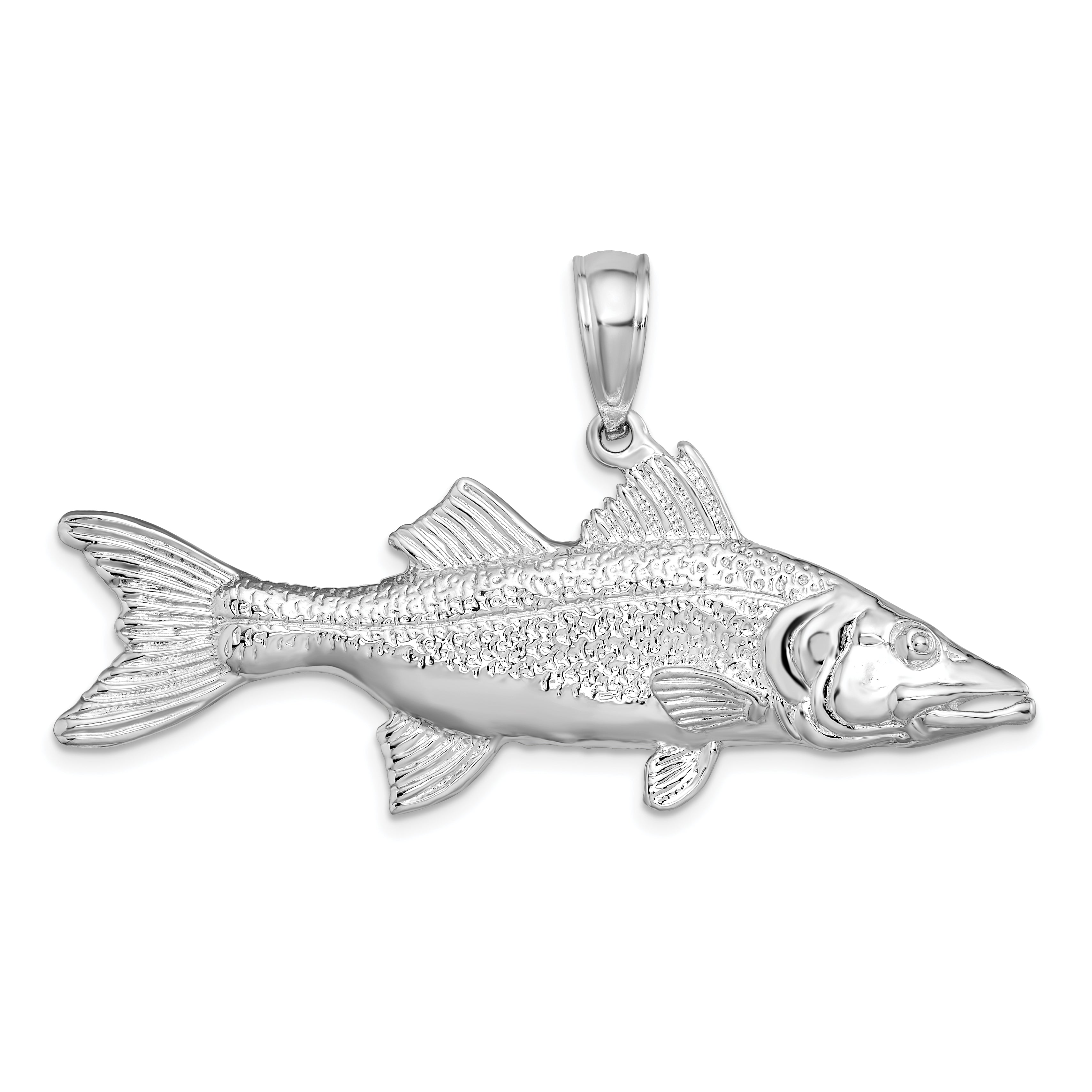 De-Ani Sterling Silver Rhodium-Plated Polished 3D Snook Fish Pendant