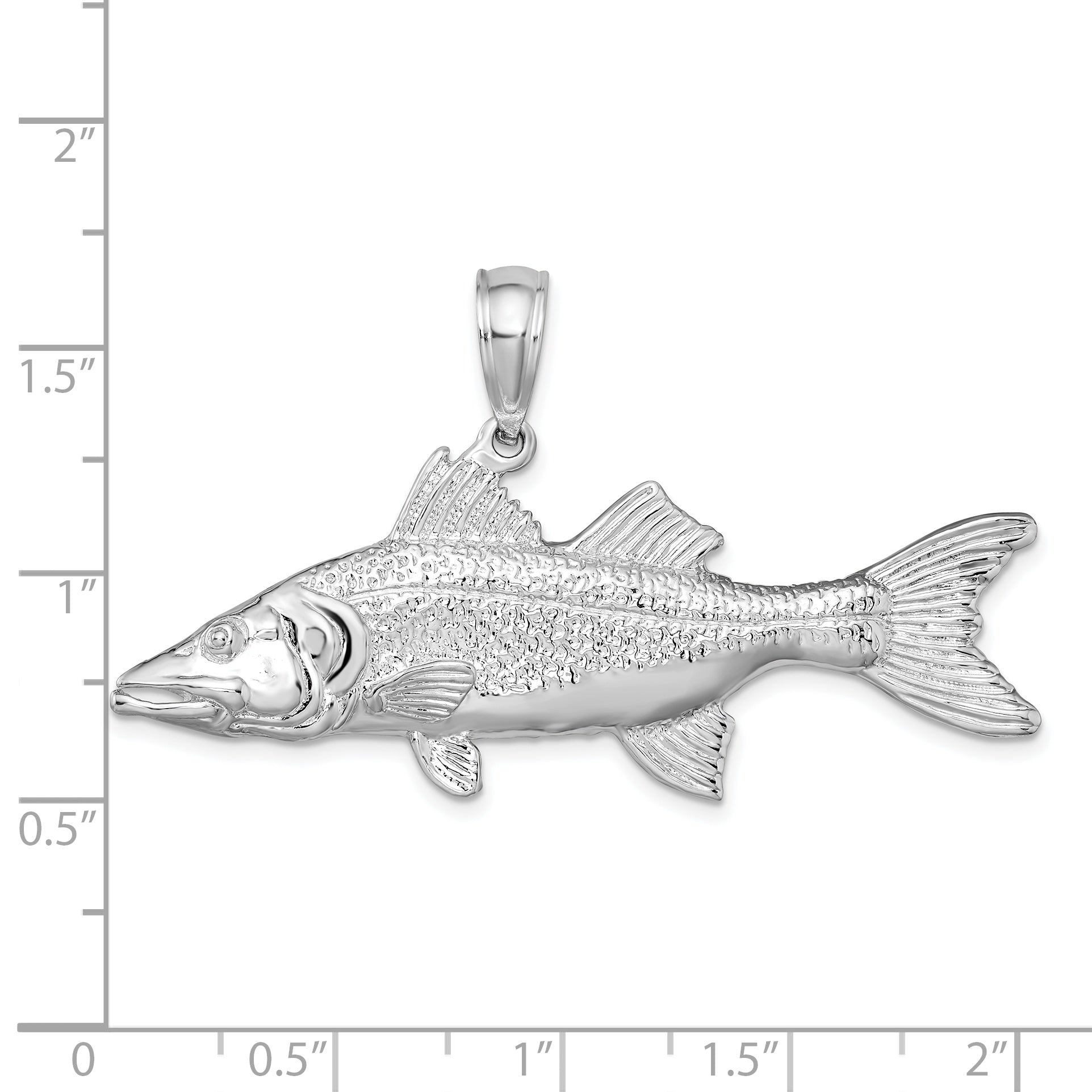 De-Ani Sterling Silver Rhodium-Plated Polished 3D Snook Fish Pendant