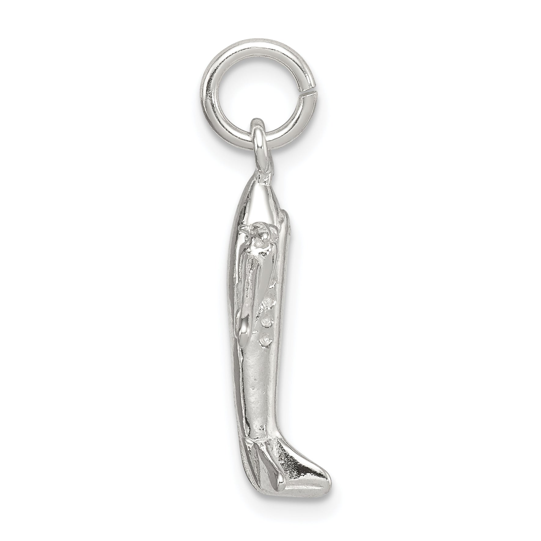Sterling Silver 925 Jet Charm with Polished 3D Design and Anti-Tarnish Coating