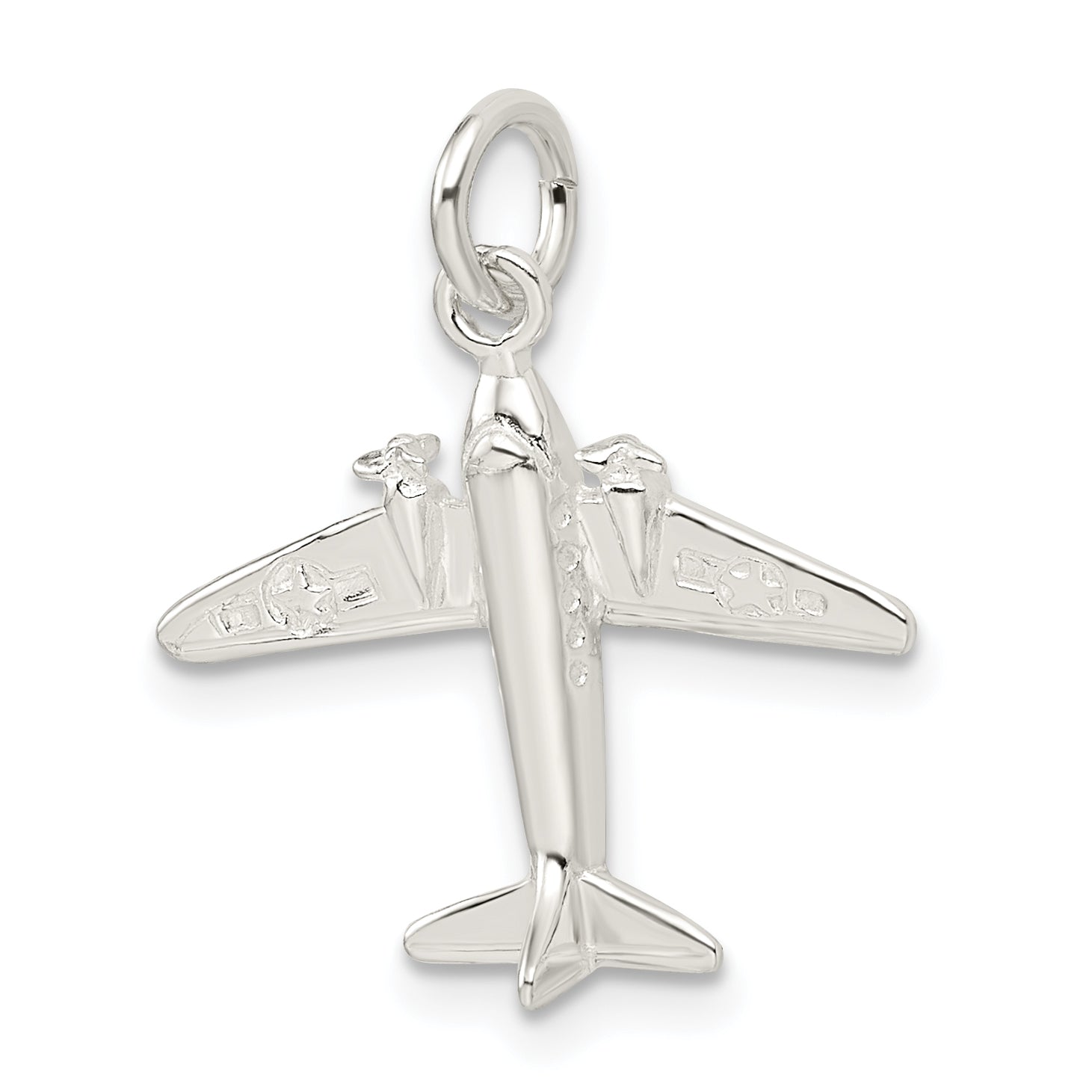 Sterling Silver 925 Jet Charm with Polished 3D Design and Anti-Tarnish Coating