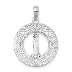 De-Ani Sterling Silver Rhodium-Plated Kennebunkport Circle with Lighthouse Pendant